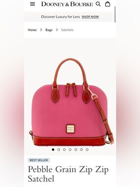 Dooney & Bourke Pink Pebble Grain Satchel in hot pink and brown leather.